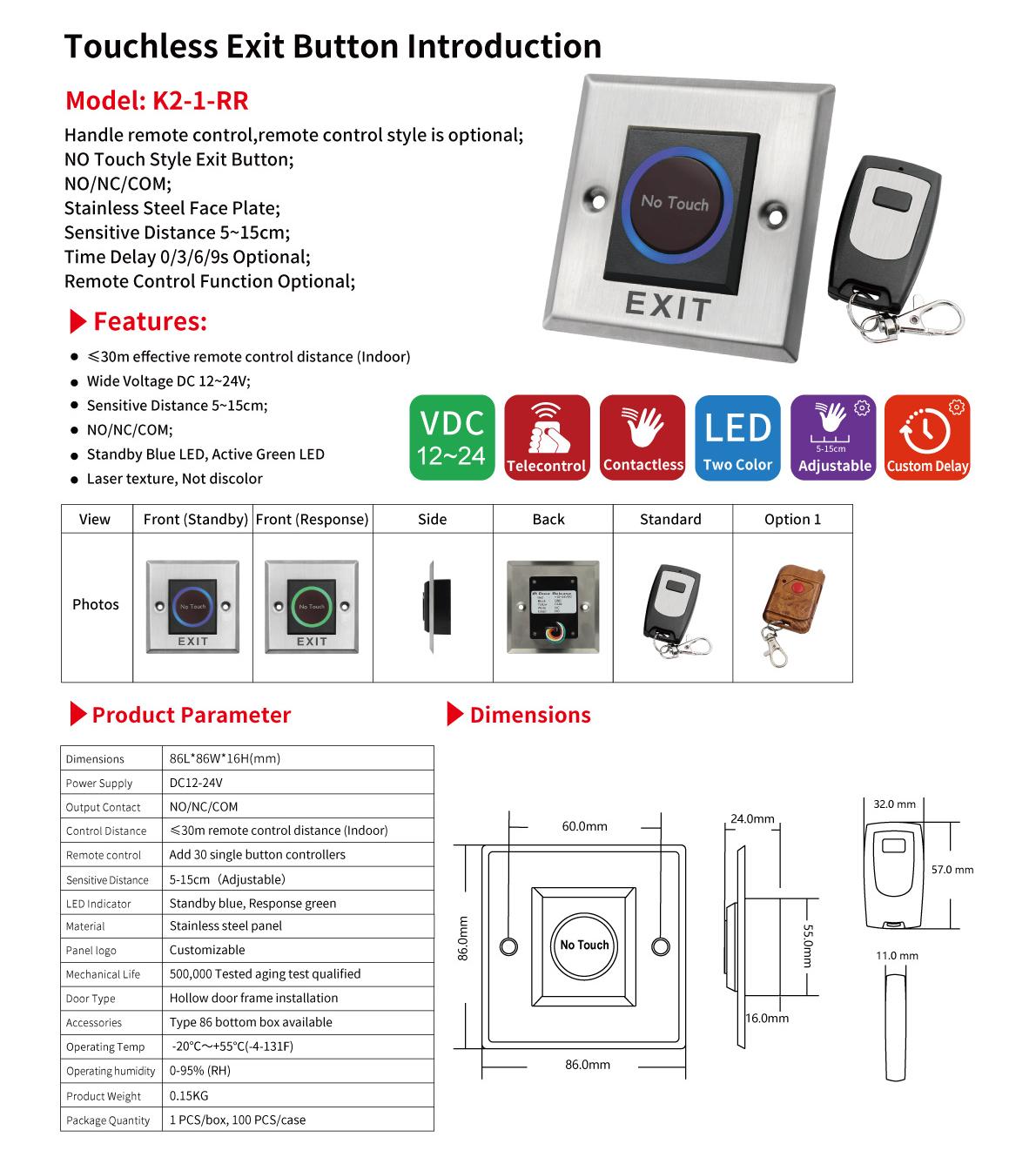 No Touch Button With Remote Control K2-1RR - image 2