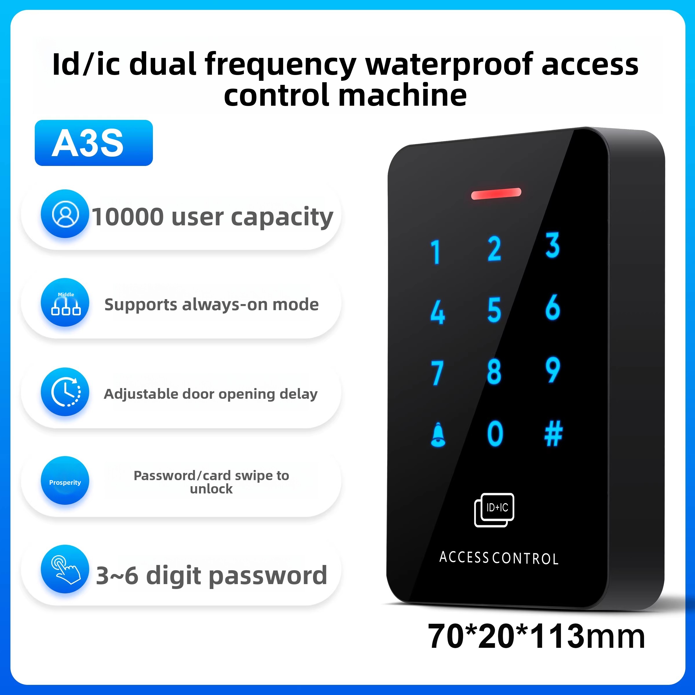 A30S Waterproof Dual Frequency Standalone Keypad Access Control - image 3