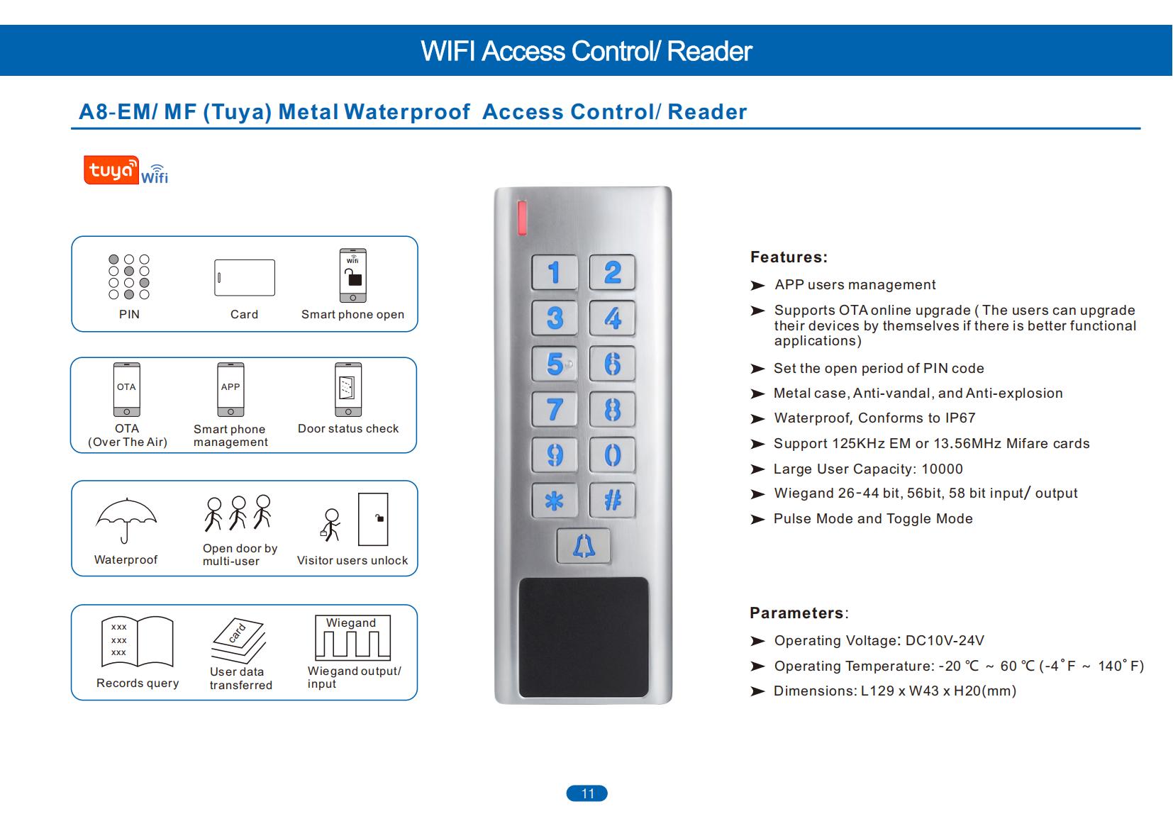 A8-EM/MF Wifi Tuya App Metal Waterproof AccessControl/Reader - image 3