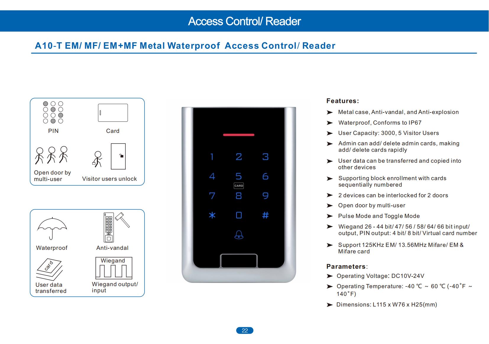 A10T-EM Metal Waterproof Access Control Keypad - image 3